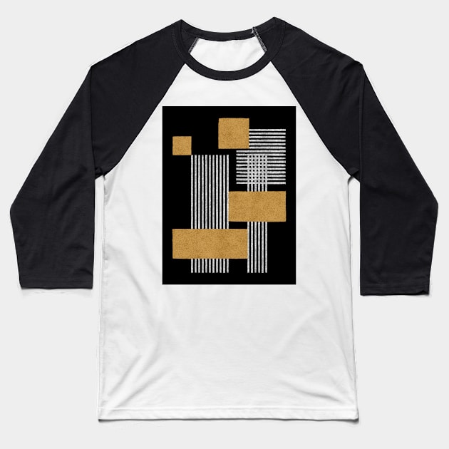 Stripes and Square Composition - Black Gold Baseball T-Shirt by moonlightprint